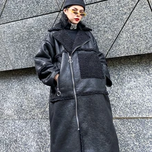 Женское зимнее пальто из овчины, толстое длинное размера плюс, свободное замшевое пальто из овчины, теплая черная куртка с большим карманом, Женская куртка на меху