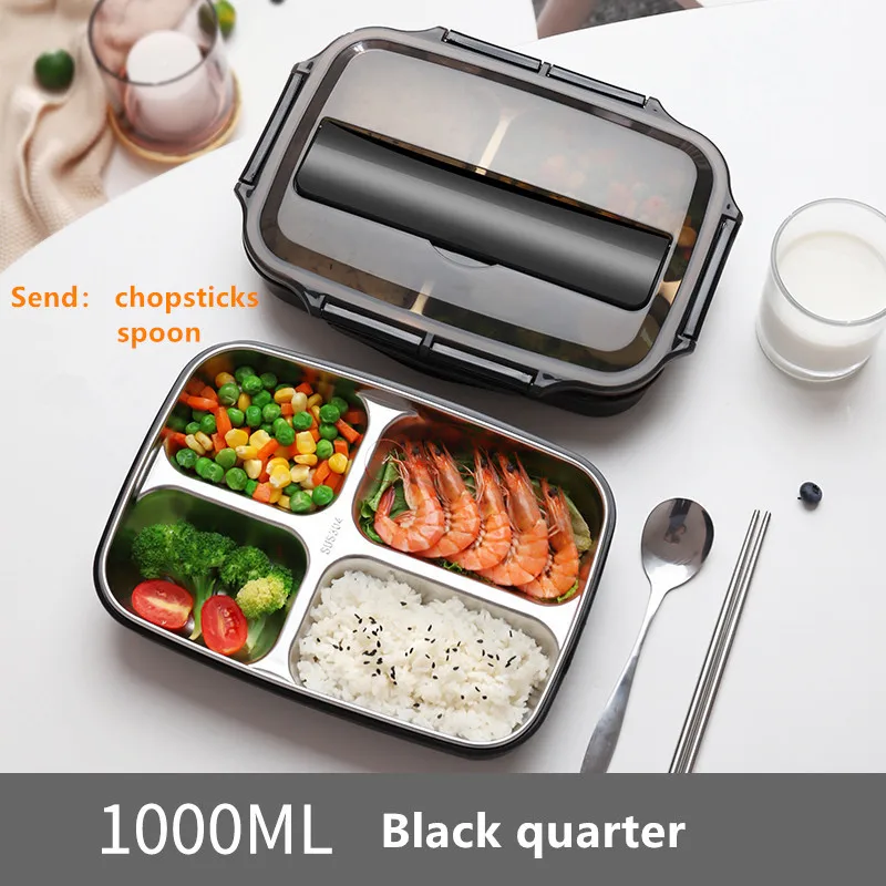 Black quarter Контейнер для еды, Ланч-бокс из нержавеющей стали, портативный, для пикника, офиса, школы, контейнер для еды с отделениями, термо-бокс для бенто - Цвет: Black quarter