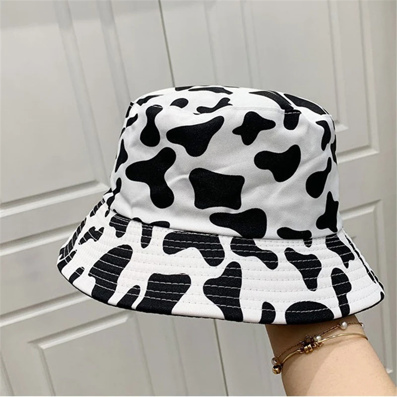 2020 New Reversible Black White Cow print Bucket Hat Women Men Fashion sun Panama hat Fisherman cap Unisex Casual Hip hop Caps