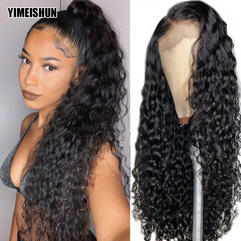 

YIMEISHUN Water Wave Wig Human Hair 13x4 Curly Human Hair Wig Malaysian Lace Front Wig For Black Women180 Density Remy Hair