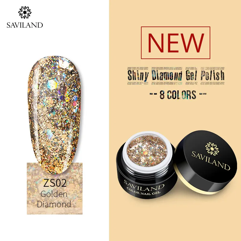 SAVILAND 3D Shiny Diamond Nail Gel Polish Holographic Glitter LED UV Semi Permanent Gel Varnishes Soak Off UV LED Nail Art - Цвет: ZS02