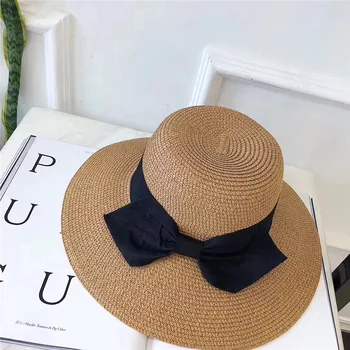 

0018 Spring-Summer New Style Sun Li Celebrity Inspired Straw Hat Foldable Sun Beach Visor Flanging Bucket Hat Straw Hat