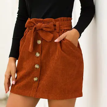 

Short Skirts High Waist Women Solid Color Lace Up Stretch 2020 New Style Slim Breasted Femme Skirt Hot