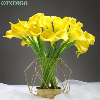 

INDIGO- 33 PCS/Lot -Mini Size PU Yellow Calla Real Touch Calla Lily Decorative Artificial Flower Wedding Flower Dropshipping