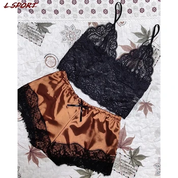 1 Set Womens Lace Sleepwear Lingerie Tops Shorts Set Babydoll Pajamas