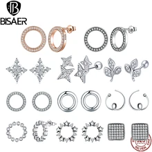 BISAER, 925 пробы серебряные серьги на День святого Валентина, прозрачные CZ Круглые круглые серьги-гвоздики для женщин, серебряные ювелирные изделия, Brincos