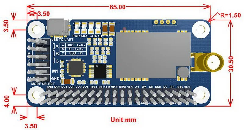 Sx1268 433 m lora hat baseado em sx1268 cobre 433 mhz faixa de freqüência adequado para controle industrial