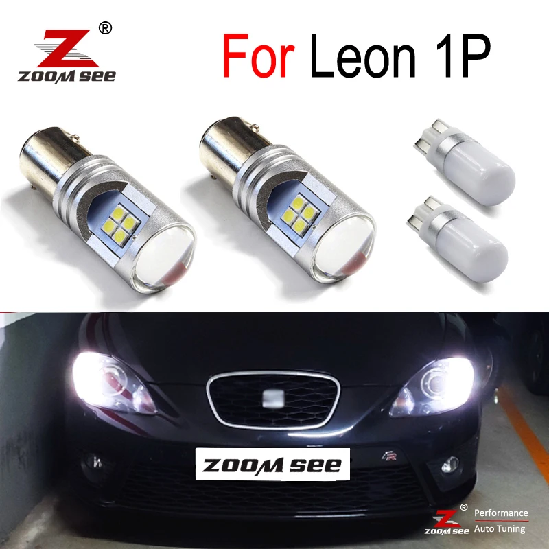 4pcs Canbus White LED Parking Position Side bulb + Day driving Daytime Running light DRL for Seat Leon 2 MK2 1P 1P1 (05-12) | Автомобили и