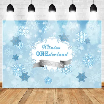 

Winter Onederland Backdrops Baby Shower 1st First Birthday Party Banner Blue Snow Decorations Photo Background for Photobooth