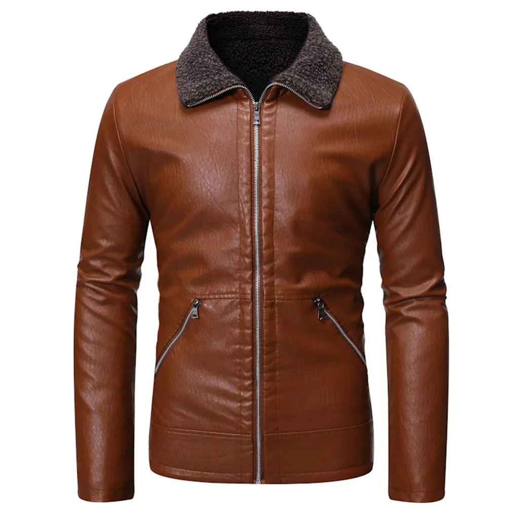 Men's Faux Leather New Style Fashionable Pure-Color Jackets Locomotive Leather Coat Collar Coat Coats