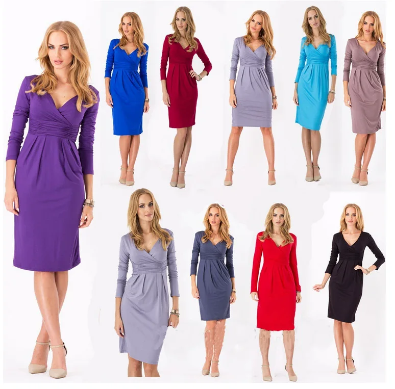 

Daily suit OWLPRINCESS Vogue of new fund of 2017 autumn outfit pure color corrugated v-neck dress dress