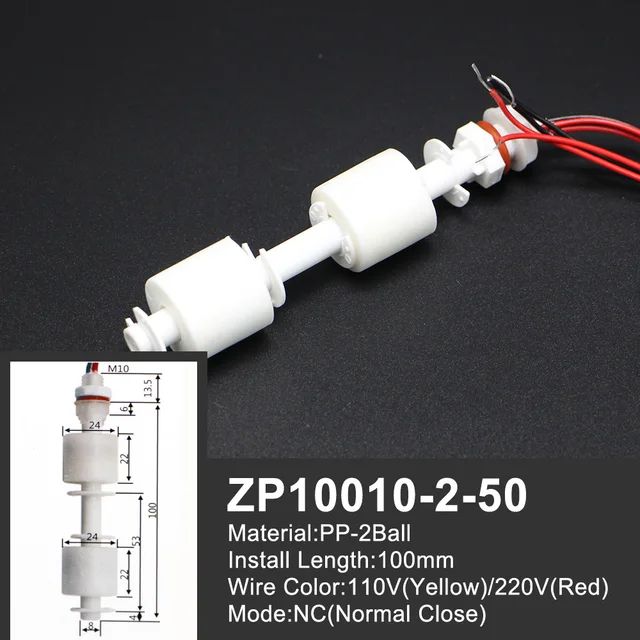 Free Shipping 1 Piece Float Switch Mini Type Poly Propy Water Level Liquid Sensor Normal Close ZP2508-ZP15010 1PC-ZP10010-2-50