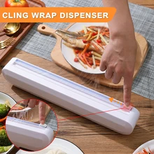 

Plastic Wrap Dispenser with Cutter Refillable Reusable Non-toxic Cling Film Cutter Organizer with Suction Cup Kitchen Tools