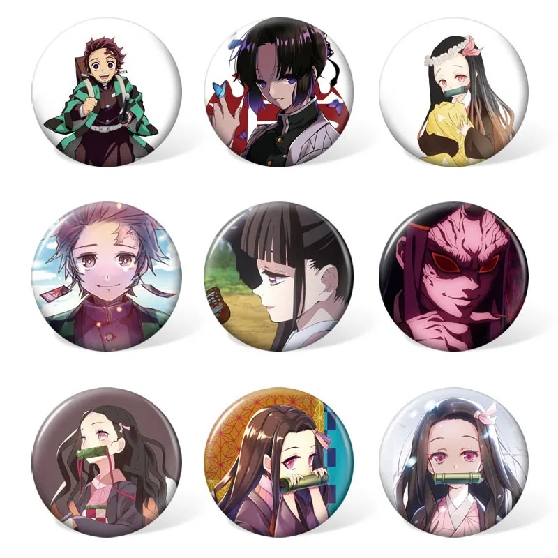 

9pcs/lot Anime Kimetsu no Yaiba Cosplay Badge Holder Cartoon Collection Badges for Backpacks