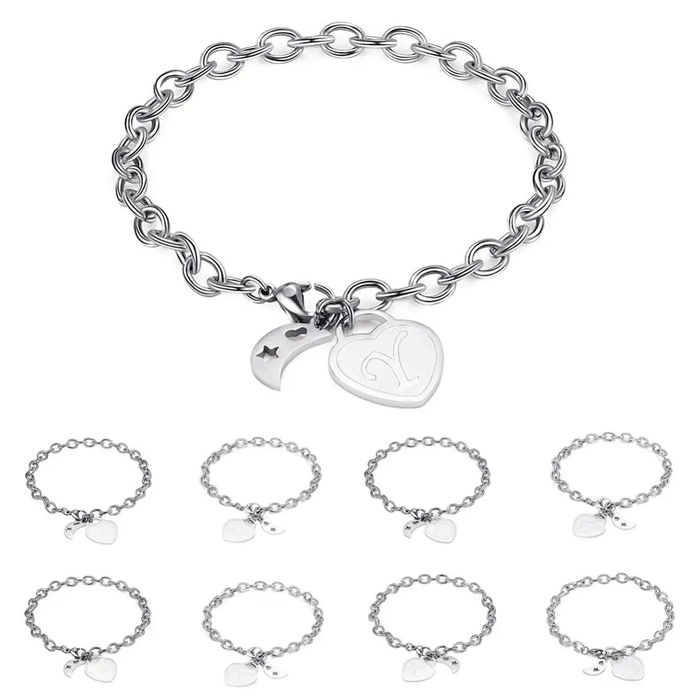 26 букв, амулеты, браслет из нержавеющей стали, браслет, цепочка, ювелирные изделия, крутые мужские, с лазерной гравировкой, сердце, начальные браслеты для женщин