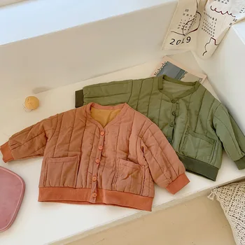 

WLG Winter boys girls parkas kids v-neck long sleeve single breasted coat baby casual all match clothes