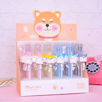 

30 pcs/lot Cartoon Dog Cat Wind Chimes Pendant Gel Pen Cute black ink Neutral Pen School writing Supplies Promotional Gift
