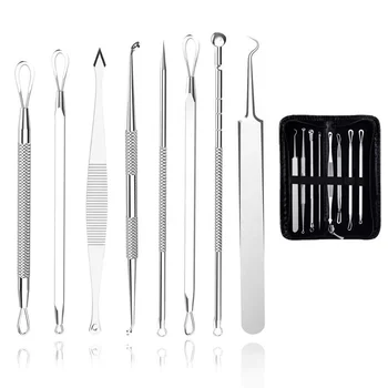 

8Pcs/set Facial Blackhead Acne Needles Tweezer Remover Set Stainless Steel Facial Pimple Removal Popper Tool Face Skin Care Kit