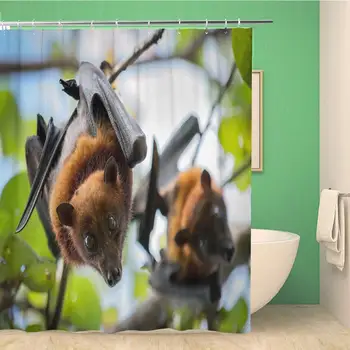 

Bathroom Shower Curtain Malaysia Fruit Bats Animals Nature Safari Wildlife Polyester Fabric Waterproof Bath Curtain Set with