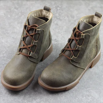 

Women's Winter Boots Plush Female Shoe 100% Genuine Leather Ladies Ankle Boots Lace up Footwear Woman (H168-3)