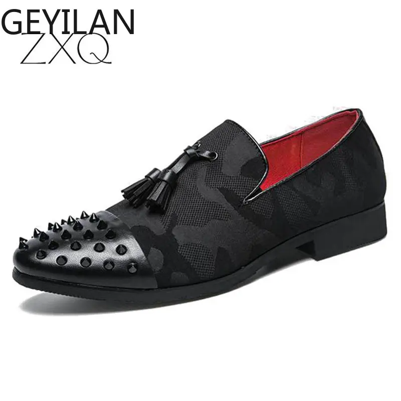 

Handmade Men Shoes Tassel Loafers Flats Pointed Toe Male Wedding Dress Shoes Casual Footwear Slip On Rivets Men Shoes