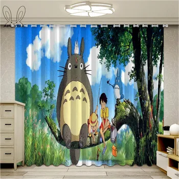 

Cartoon Totoro Curtains For Kids Living Room Bedroom Darkening Anime Panel Window Treatment Drapes