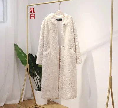 milky white Winter Women Thick Warm Long Faux Fur Coat Female Brand High Quality Fluffy Fur Jacket Plus Size Loose Parkas teddy coat LY711 - Цвет: milky white