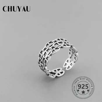 

Chuyau 925 Sterling Silver Fashion Braided Grid Ring Adjustable Opening Ring Fine Jewelry For Women Charms Gift