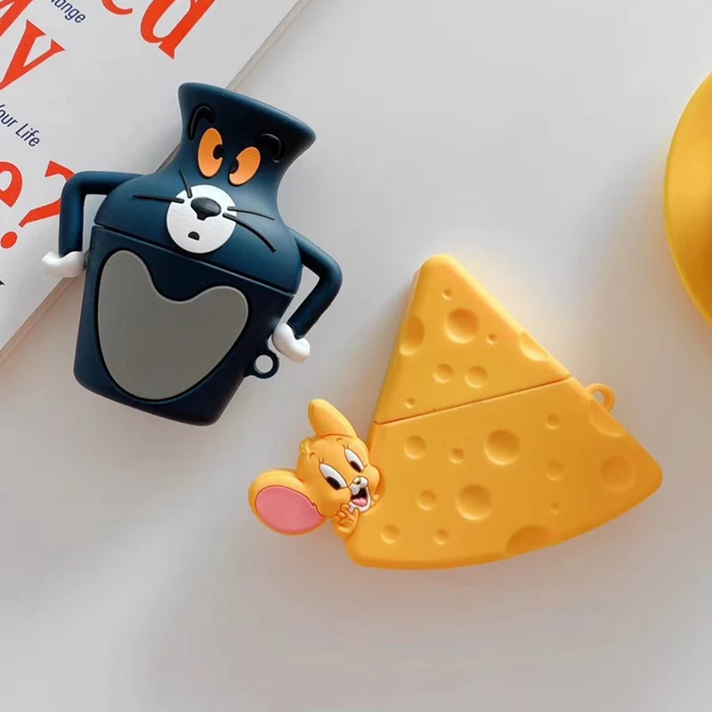 3D милый мультфильм Том Кот и Джерри мышь прекрасный силиконовый защитный наушник аксессуары чехол s для Apple Airpods чехол