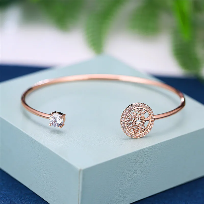 Luxury Female White Zircon Stone Bracelet Tree Of Life Adjustable Bracelets For Women Cute Silver Color Wedding Bracelet