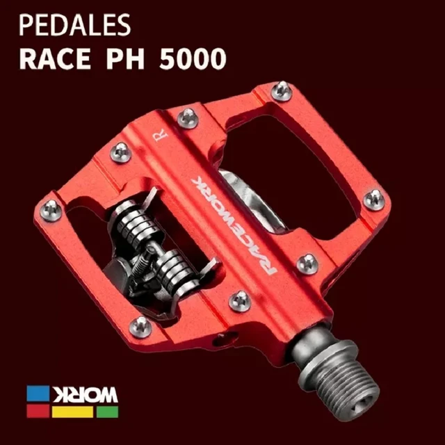 RACEWORK-pedales mixtos M213 para bicicleta de montaña, reposapiés de doble  función con tacos Spd para