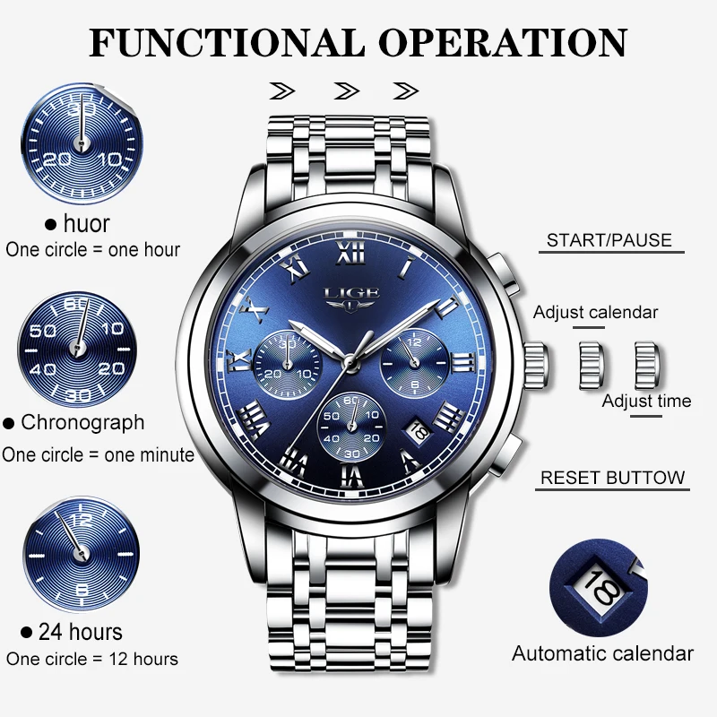 Skup 2018 nowa marka luksusowych zegarków mężczyzn LIGE chronografu mężczyzna męskie sportowe zegarki wodoodporna pełny stalowy kwarcowy zegarek męski Relogio Masculino