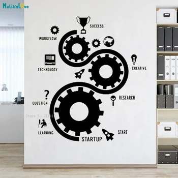 

New Gear Decor Success Brand Idea Wall Decals Studio Office Team Work Decoration Motivation Stickers Removable Murals YT2764