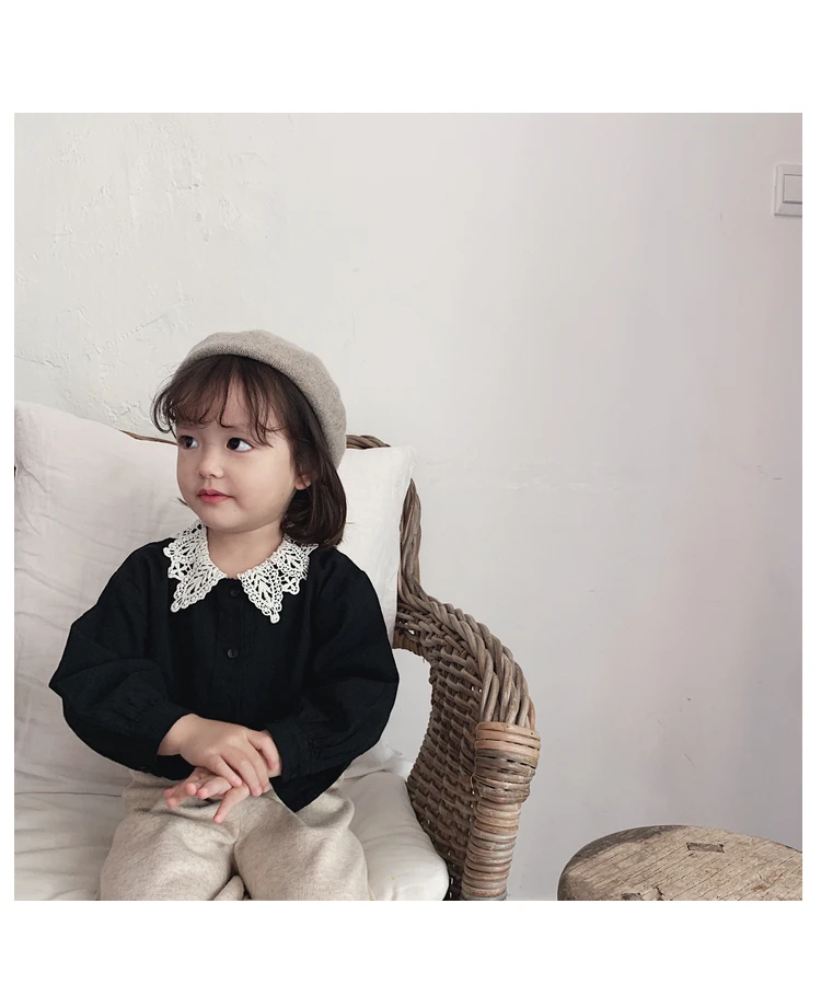 Girl Shirt Long Sleeve New Kids Spring and Autumn Pure Cotton Shirt Baby Lace Turn-collar Top Toddler Kids Blouses Clothing
