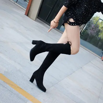 Middle tube pointed high boots long thick and comfortable wild women's boots with thin elastic boots