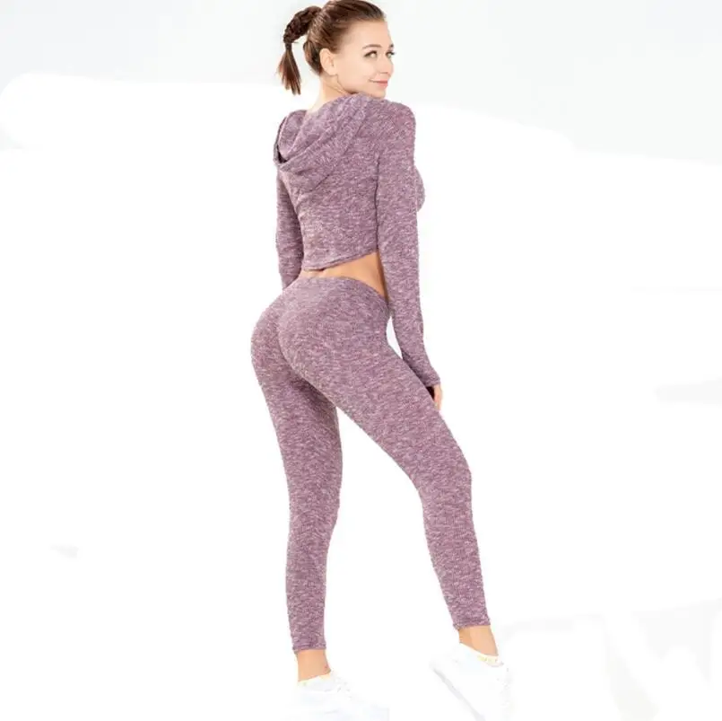 

Women's Slim Fit Exposed Navel Long-sleeve Suit Running Fitness Capri Pants Two Case Ultra-stretch Quick-Dry Yoga Suit Case