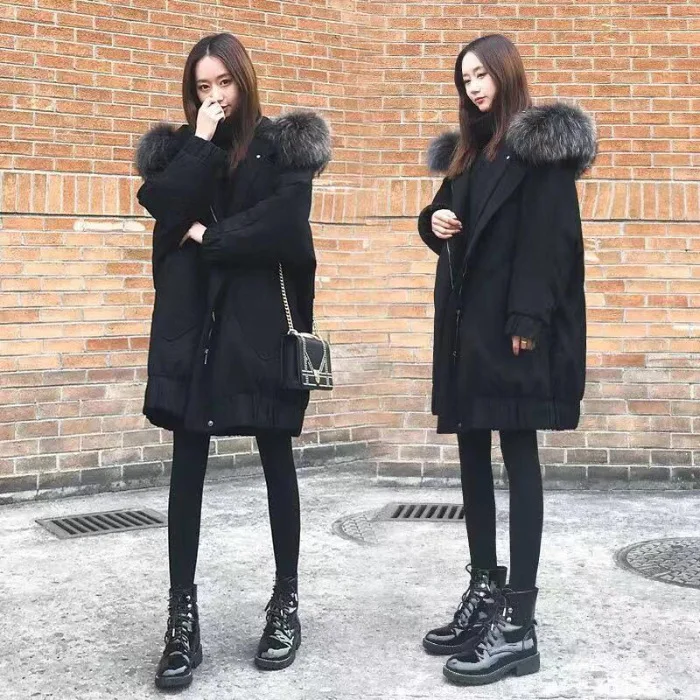 

Down Jacket Cotton-padded Clothes Women's New Style Winter Mid-length Korean-style Loose Thick Large Fur Collar Cocoon Bat Sleev