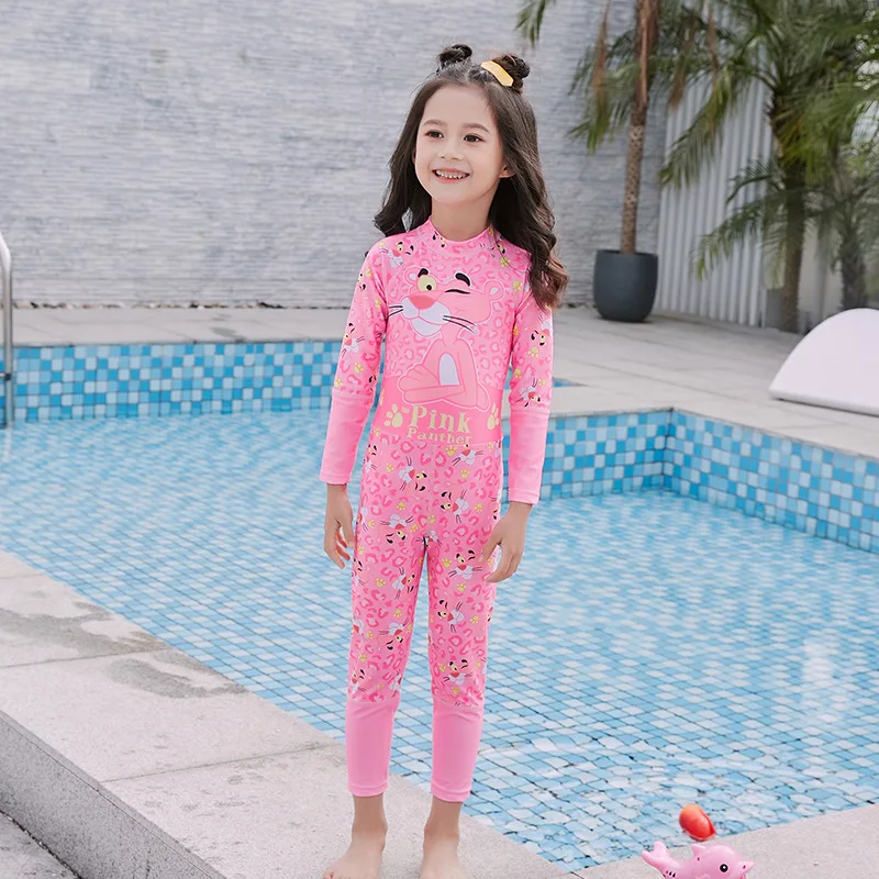 

Girls Digital Printing Small CHILDREN'S Bathing Suit Long Sleeve Trousers Set Zipper Outdoor Sun-resistant Surfing One-piece CHI