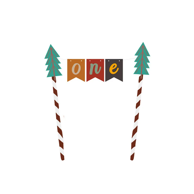 Деревянный лес животное день рождения ребенка шоу торт Декор Топпер вечерние набор посуды флаг спиральное украшение принадлежности - Цвет: 1PC one straw topper