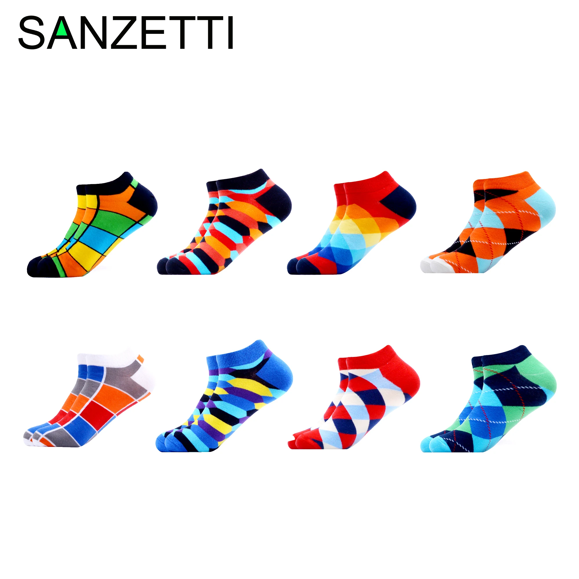 SANZETTI 1 Мужские 2019 летние новые повседневные носки по щиколотку цветные носки из чесаного хлопка burger cola fries синий узор платье носки-башмачки
