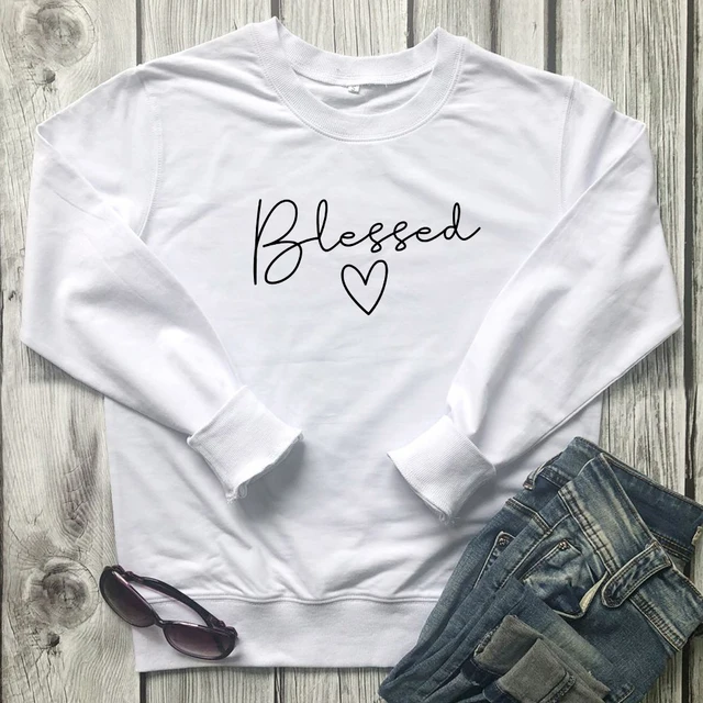 Blessed Heart Sweatshirt Aesthetic Women Long Sleeve Jesus Pullovers Casual Crewneck Christian Sweatshirts Outfits Drop Shipping 2