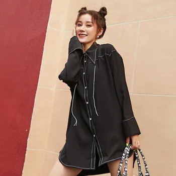 

LANMREM 2020 Doll Collar Bright Line Shirt Female Spring New Korean Version Of The Loose Retro Temperament Tops PC160