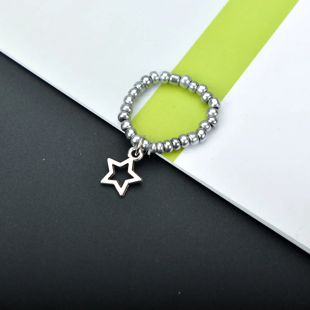 Silver Color Adjustable Rings For Women Resin Bead Geometric Round Heart Elastic Ring Simple Jewelry Bague Femme silver ring adjustable rings