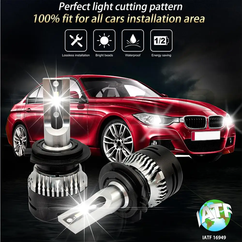 2X V5 D1 H1 H3 H4 H7 H8 H13 H15 HB3 HB4 фар Противотуманные фары автомобиля Led 72W фары для 6000LM высокое ближнего и дальнего света лампы авто мобильных лампы 6000K DC 12V