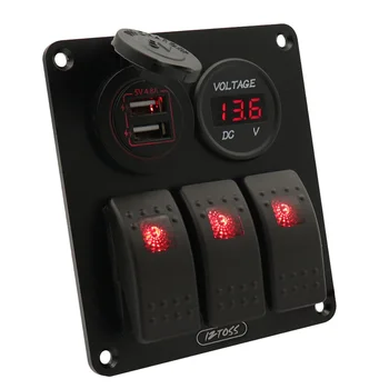 

1Set 3-button Switch Panel with 4.8A Automobile Charger and Voltage Display (Black 1)