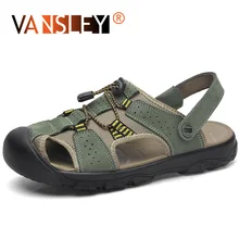 Летние пляжные мужские сандалии для отдыха; повседневная мужская обувь из сетчатого материала; кожаные сандалии высокого качества; дышащие мужские шлепанцы; большие размеры