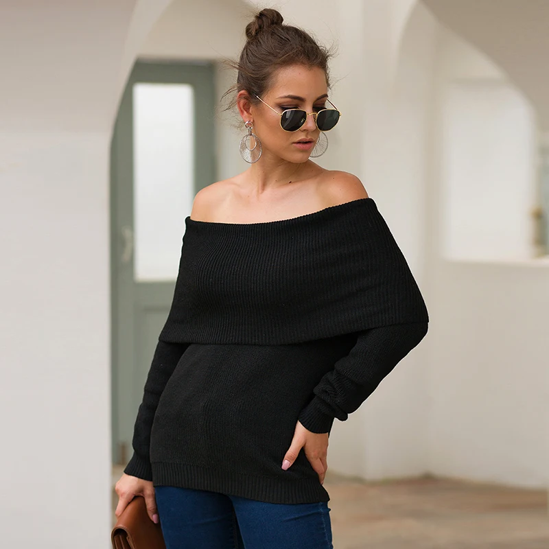 Knitted Sweater Pullover Women Autumn Winter Off Shoulder Loose Sexy Slim Women Clothes Knit Sweater Women Tops Pullover 2019 (9)