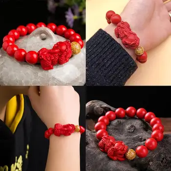 

Cinnabar Pixiu Beads Bracelet For Business People Luck Amulets Bracelet Brave Jewelry Red Gifts Good Bringing Troops V1T8