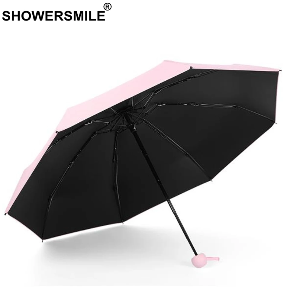 SHOWERSMILE мини складной зонтик 5 раз защита от солнца и дождя дорожный зонтик черное покрытие белый розовый желтый синий УФ Женский мини-зонт