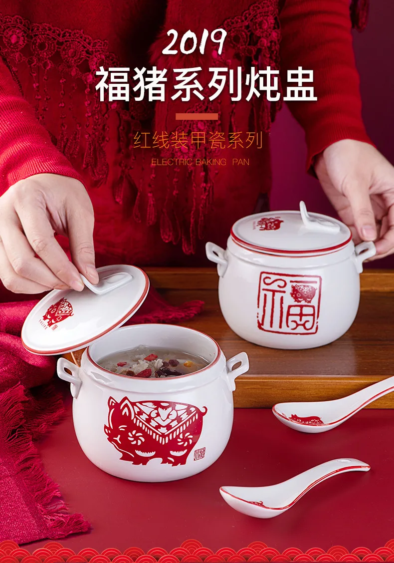 Керамический горшок для тушения Tureen с крышкой тоник суповая чаша мультяшная чашка женьшень кубилоза чаша водонепроницаемый тушью отель китайский стиль медленно